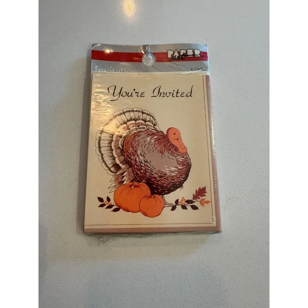 Thanksgiving invitation, invitations greeting card set of‎ 8 Turkey Vintage 70s